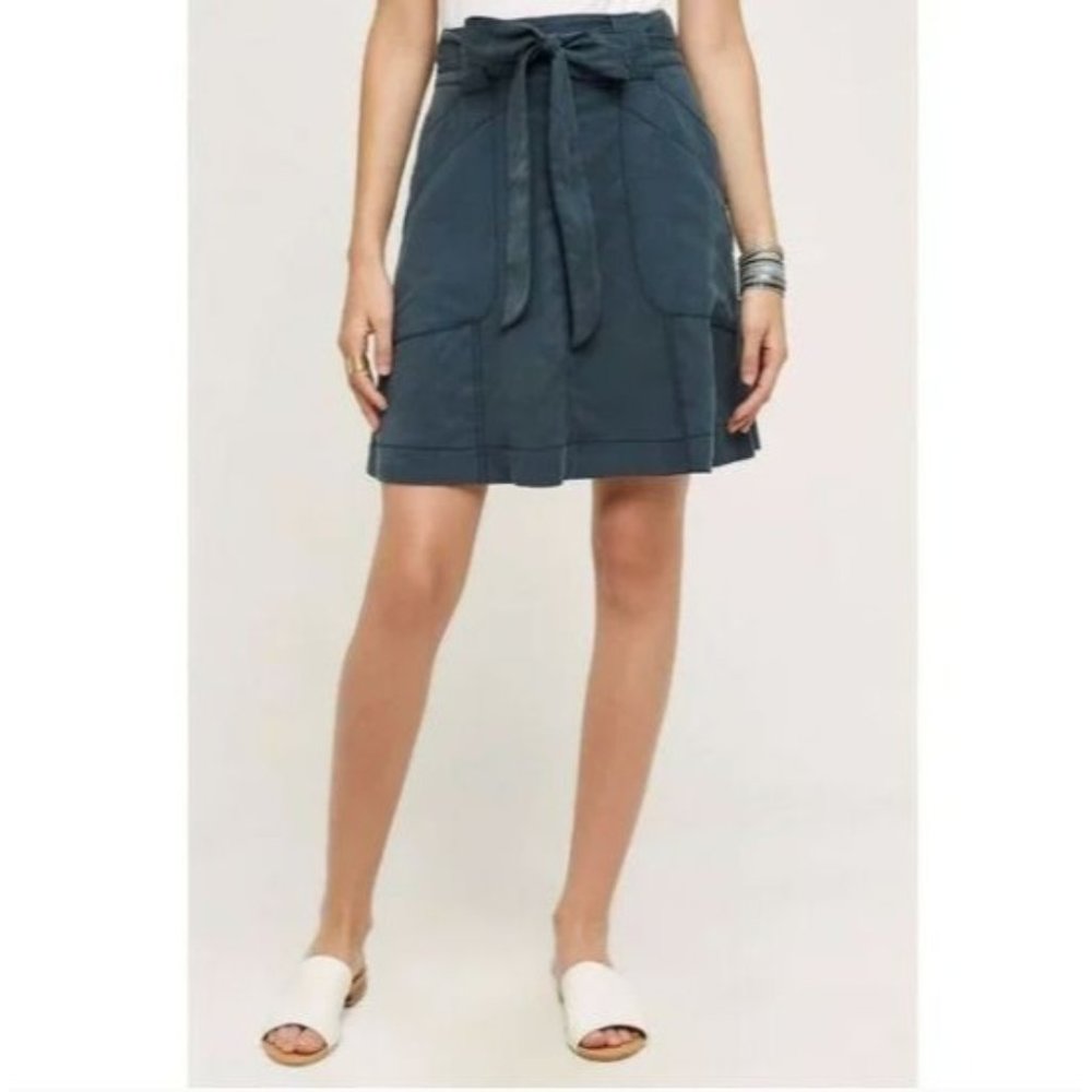 Anthropologie HD in Paris Bryden Tie Belted Skirt Pockets Tencel Lyocell Womens - Picture 2 of 12